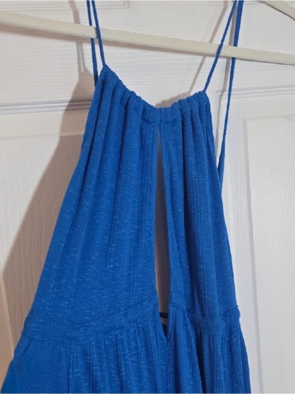 Free People Beach Halter Maxi Dress – Open Back Blue Boho Dress • Size L/XL - Picture 3 of 8